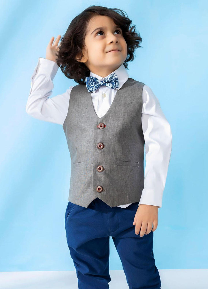 Brumano  Casual Vest for Boys -  Brown Linen Textured Suit Vest With Bow BRM-JNR-1371