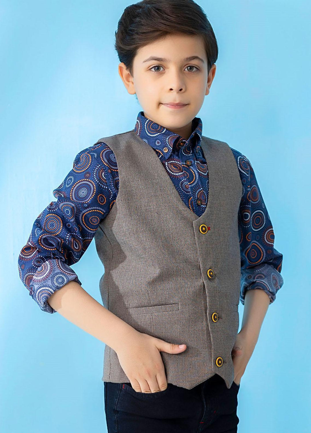Brumano  Casual Vest for Boys -  Brown Textured Suit Vest With Bow BRM-JNR-1397