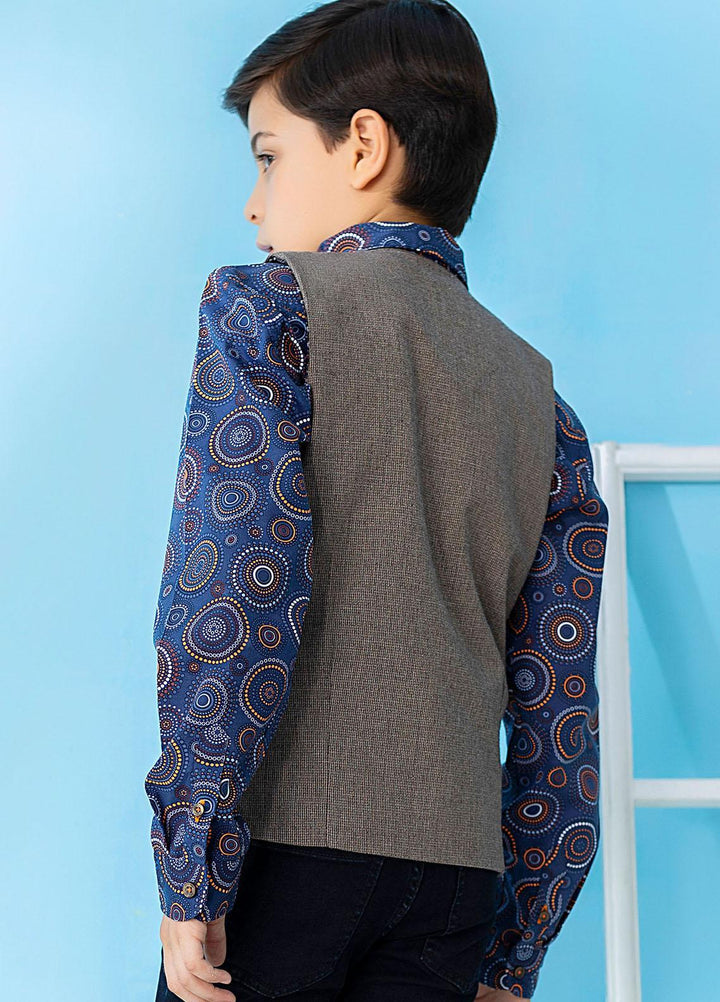 Brumano  Casual Vest for Boys -  Brown Textured Suit Vest With Bow BRM-JNR-1397