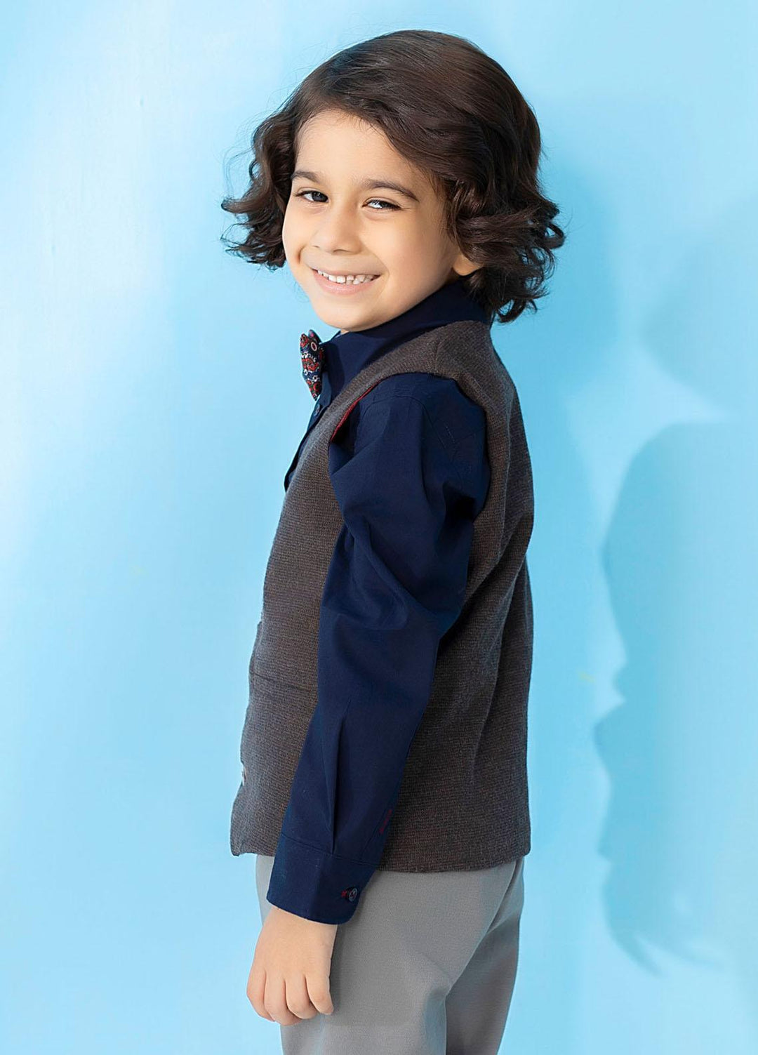Brumano  Casual Vest for Boys -  Brown Micro Checkered Suit Vest With Bow BRM-JNR-1408