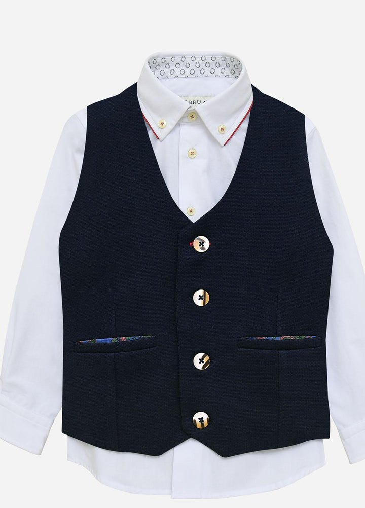 Brumano Cotton Formal Waistcoat for Boys -  BM21W 289 Navy Blue Textured Suit Waistcoat