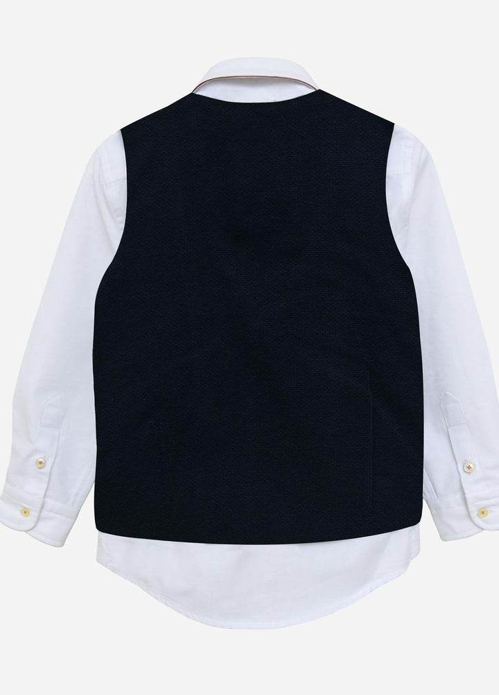 Brumano Cotton Formal Waistcoat for Boys -  BM21W 289 Navy Blue Textured Suit Waistcoat