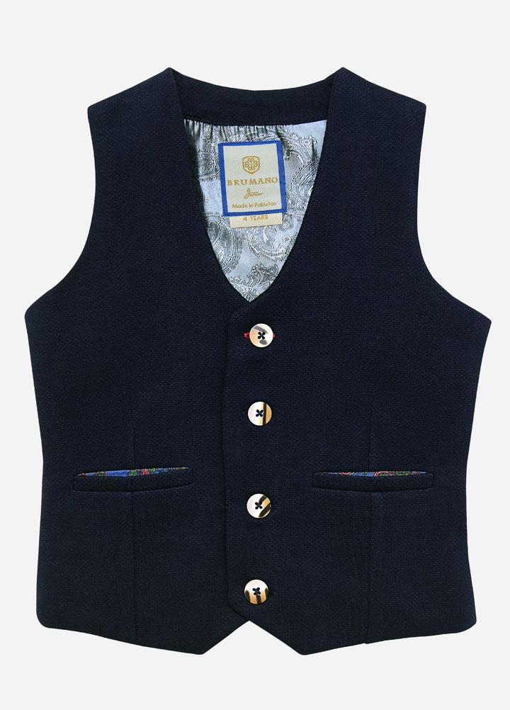 Brumano Cotton Formal Waistcoat for Boys -  BM21W 289 Navy Blue Textured Suit Waistcoat