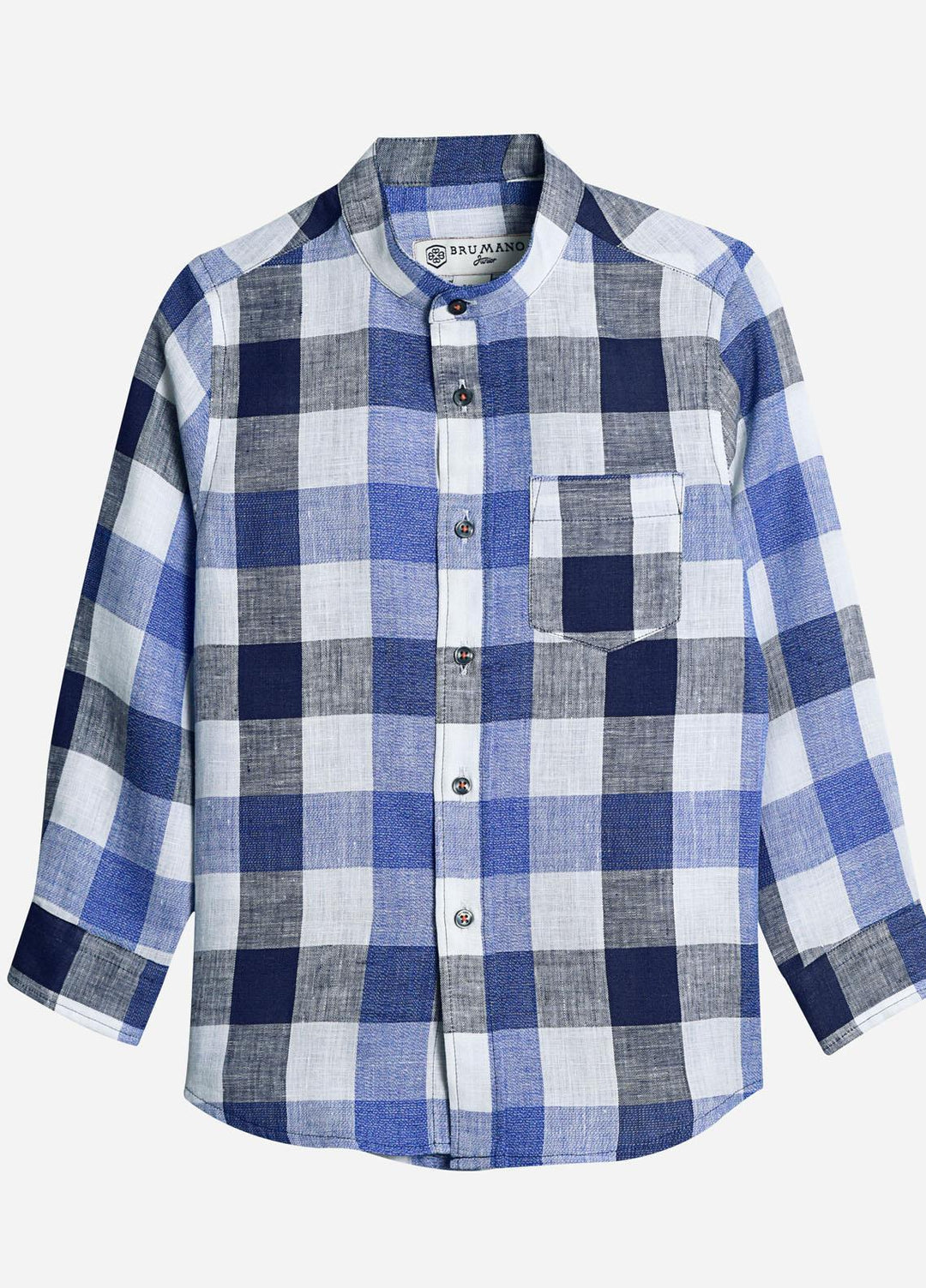 Brumano Cotton  Shirt for Boys -  Blue Linen Mao Collar Casual Shirt-SS2022