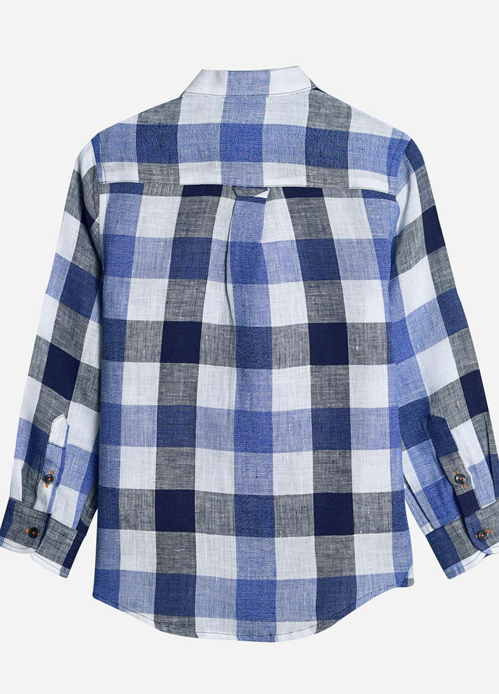 Brumano Cotton  Shirt for Boys -  Blue Linen Mao Collar Casual Shirt-SS2022