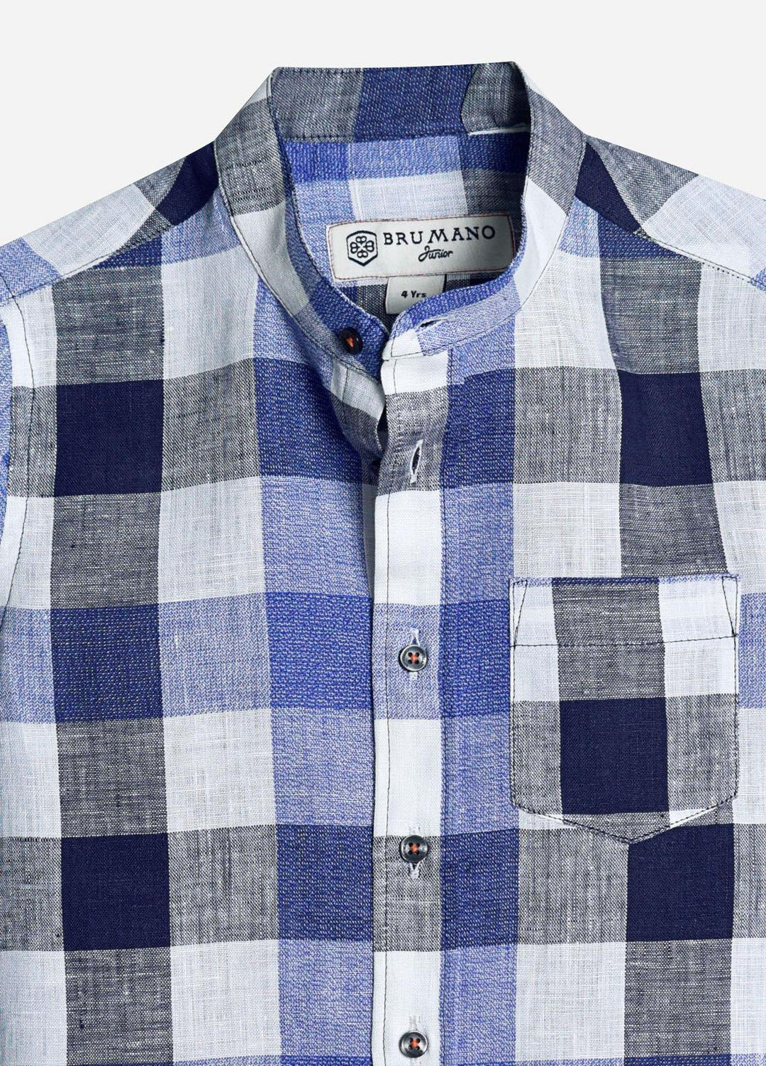 Brumano Cotton  Shirt for Boys -  Blue Linen Mao Collar Casual Shirt-SS2022