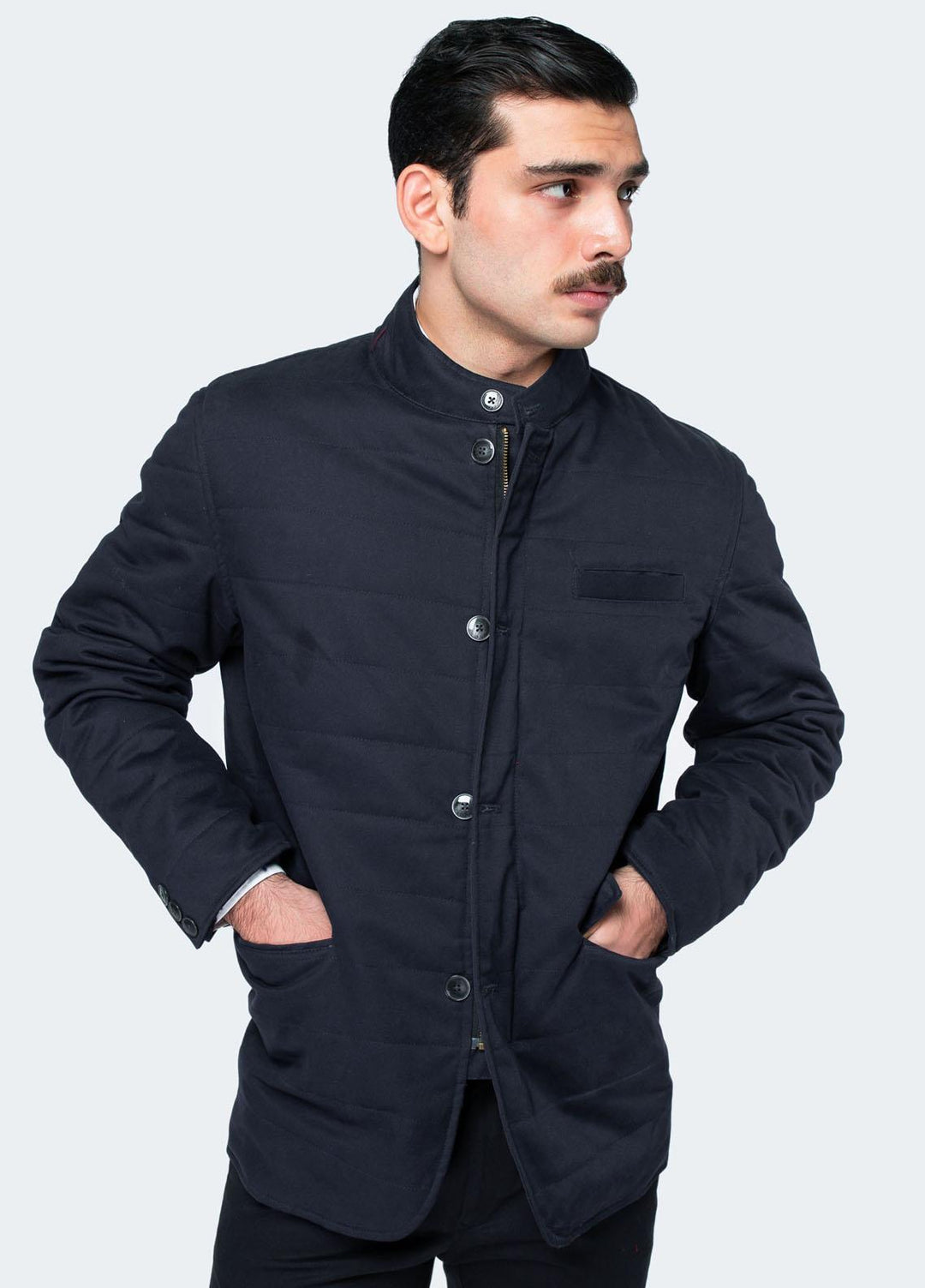 Brumano Polyester Casual Mens Jackets -   Navy Blue Quilted