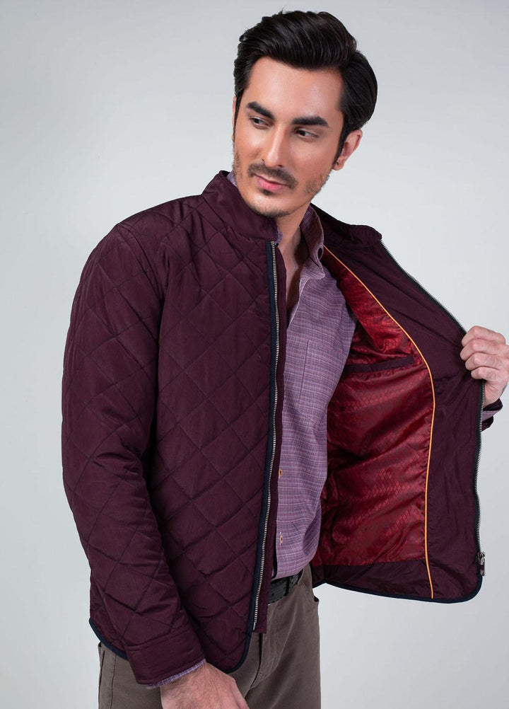 Brumano Polyester Casual Mens Jackets -   Dark Burgundy Quilted Padded