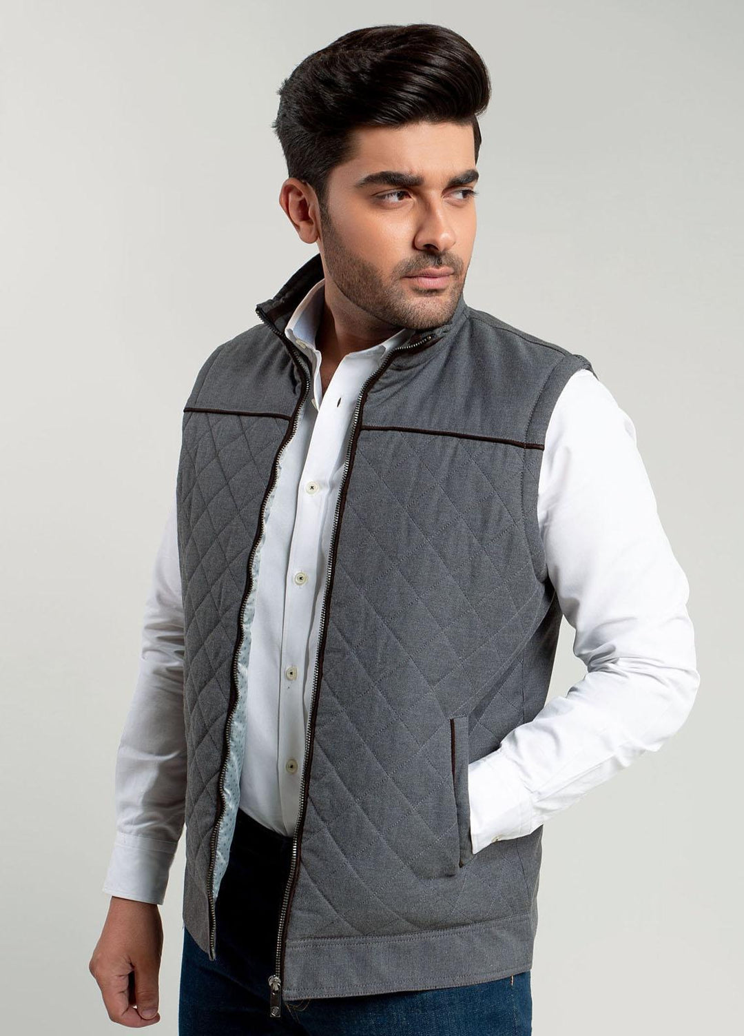 Brumano Polyester Casual Jackets for Mens -   Grey Structured Quilted Sleeveless