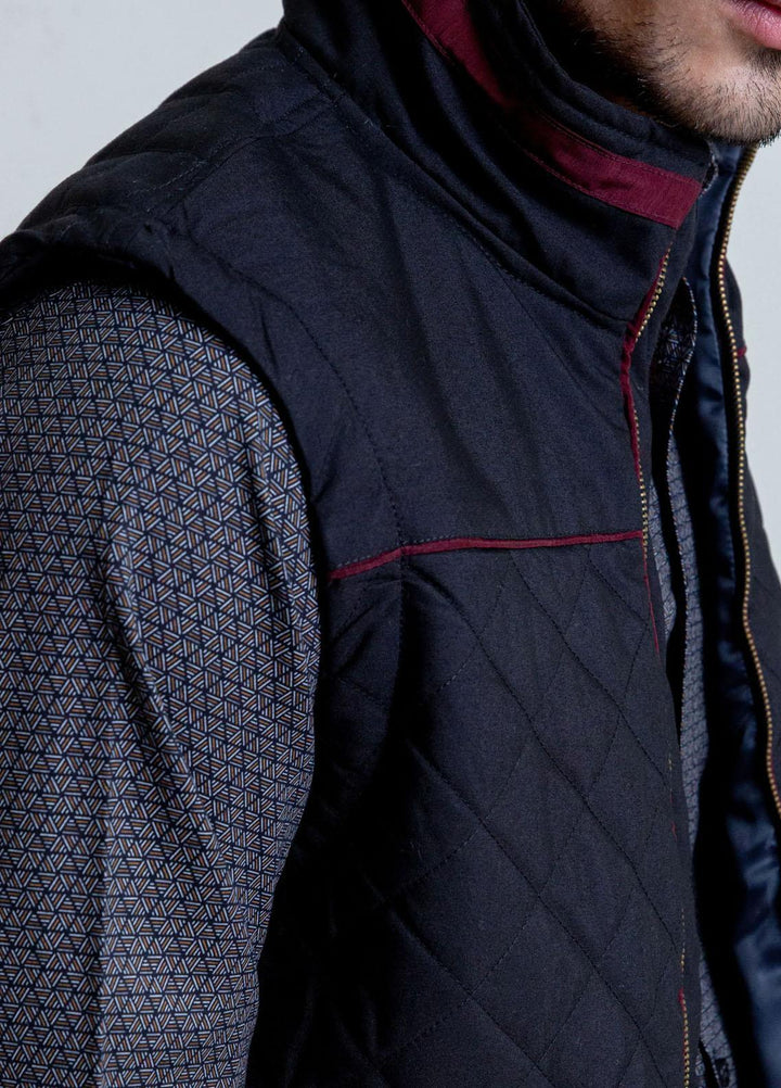 Brumano   Jackets for Men -  BRM-0060 Black Structured Quilted Sleeveless