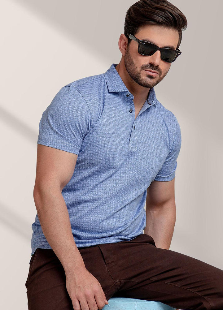 Brumano Cotton Casual Mens Polo Shirts -  Blue Dobby Mercerized Polo Shirt-SS2022