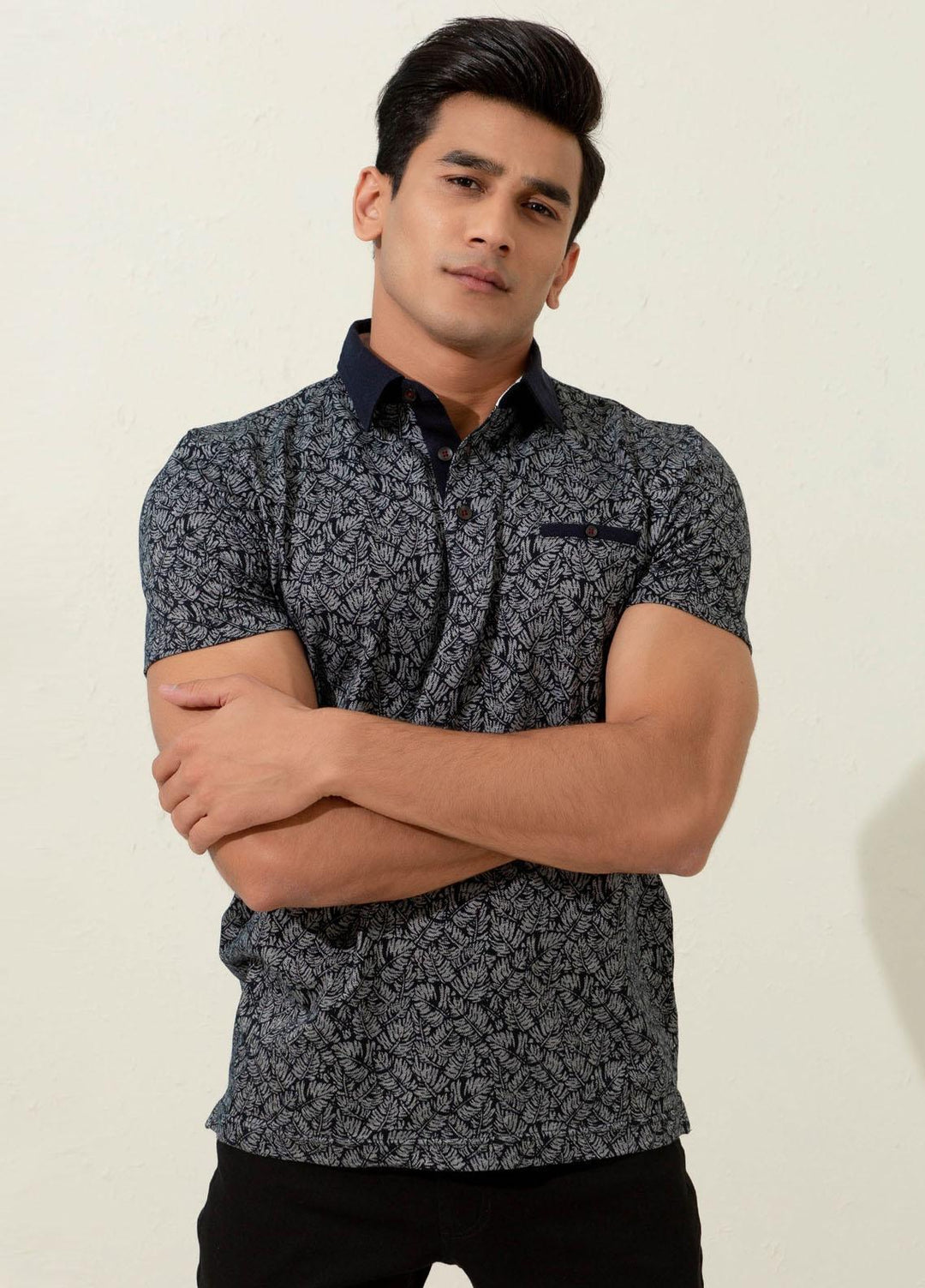 Brumano Cotton Polo Men T-Shirts -   Black Floral Printed Polo Shirt
