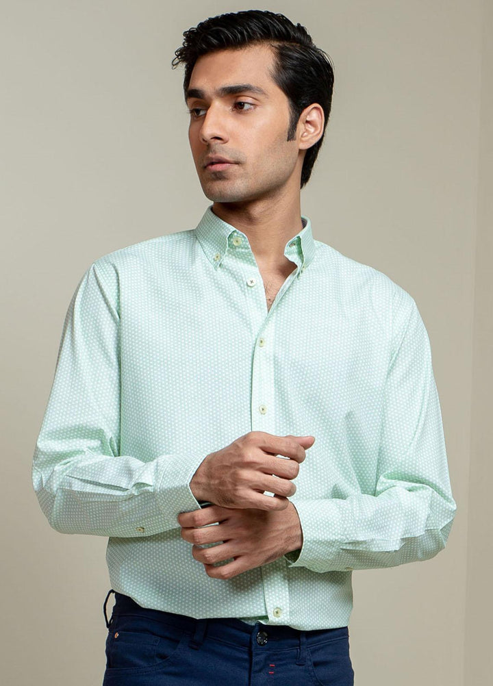 Brumano Cotton Casual Men Shirts -  Green Geo Printed