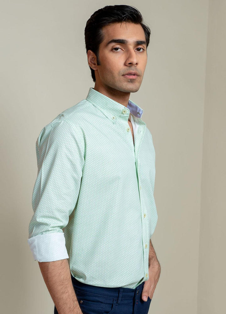 Brumano Cotton Casual Men Shirts -  Green Geo Printed