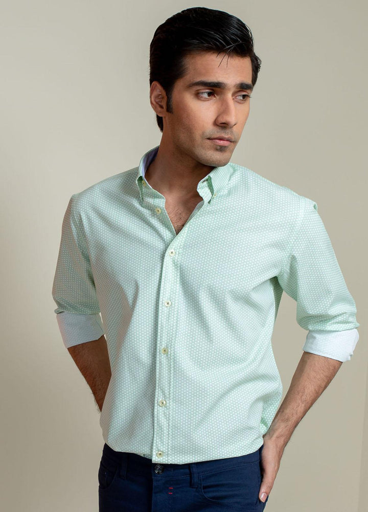 Brumano Cotton Casual Men Shirts -  Green Geo Printed