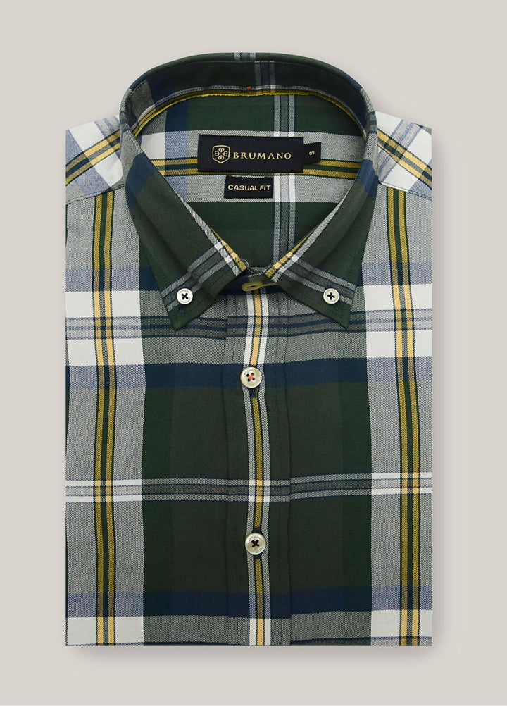 Brumano Cotton Check Men Shirts -  1303 Green Flannel