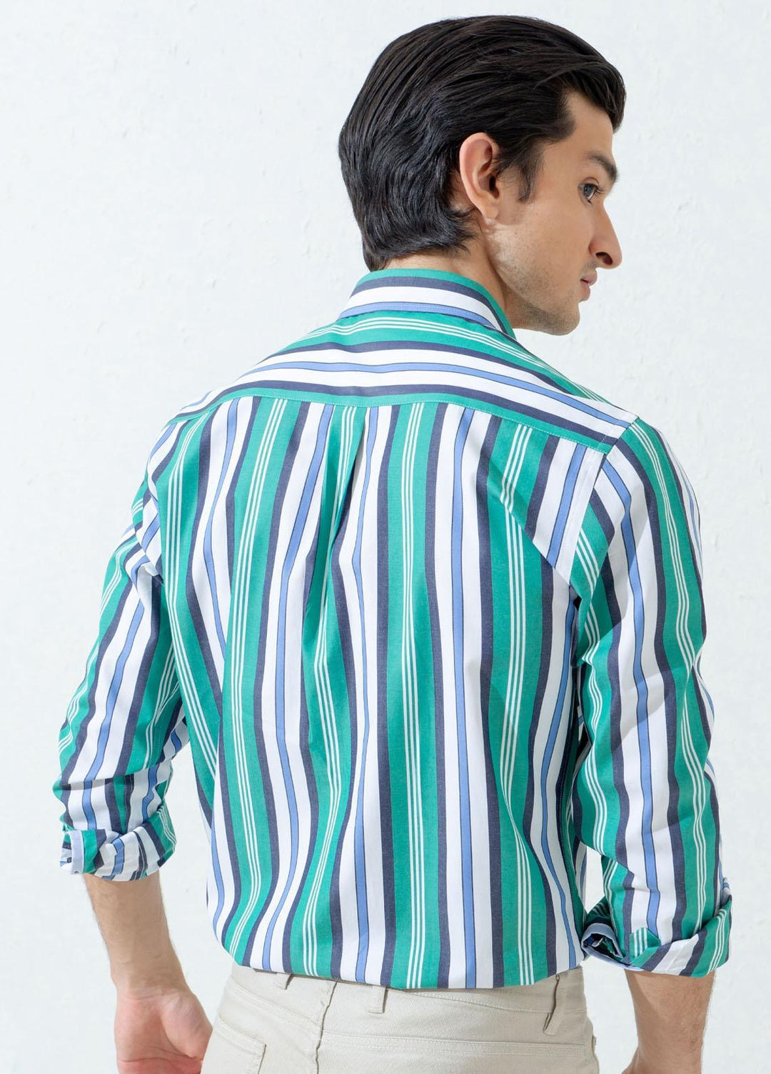 Brumano Cotton Casual Shirts for Men -  Green Bold Striped