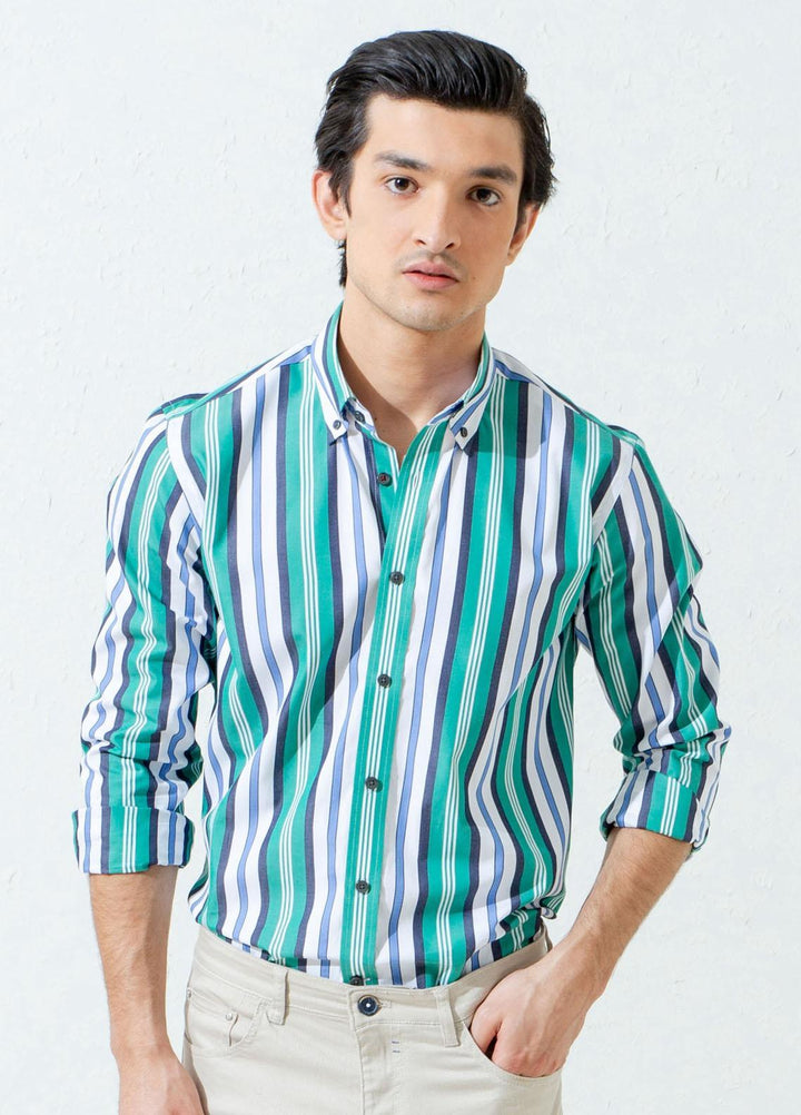 Brumano Cotton Casual Shirts for Men -  Green Bold Striped