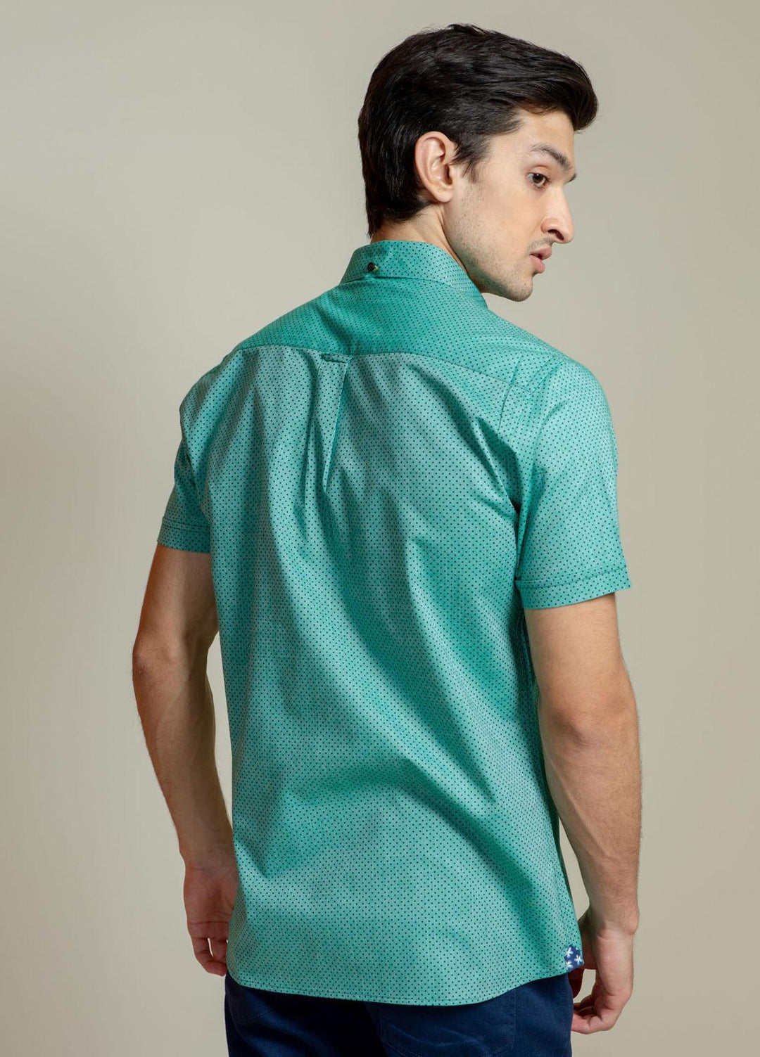 Brumano Cotton Casual Men Shirts -  Green Polka Dot Half Sleeve