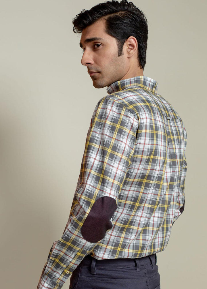 Brumano Cotton Casual Men Shirts -  Grey & Yellow Checkered Light Weight