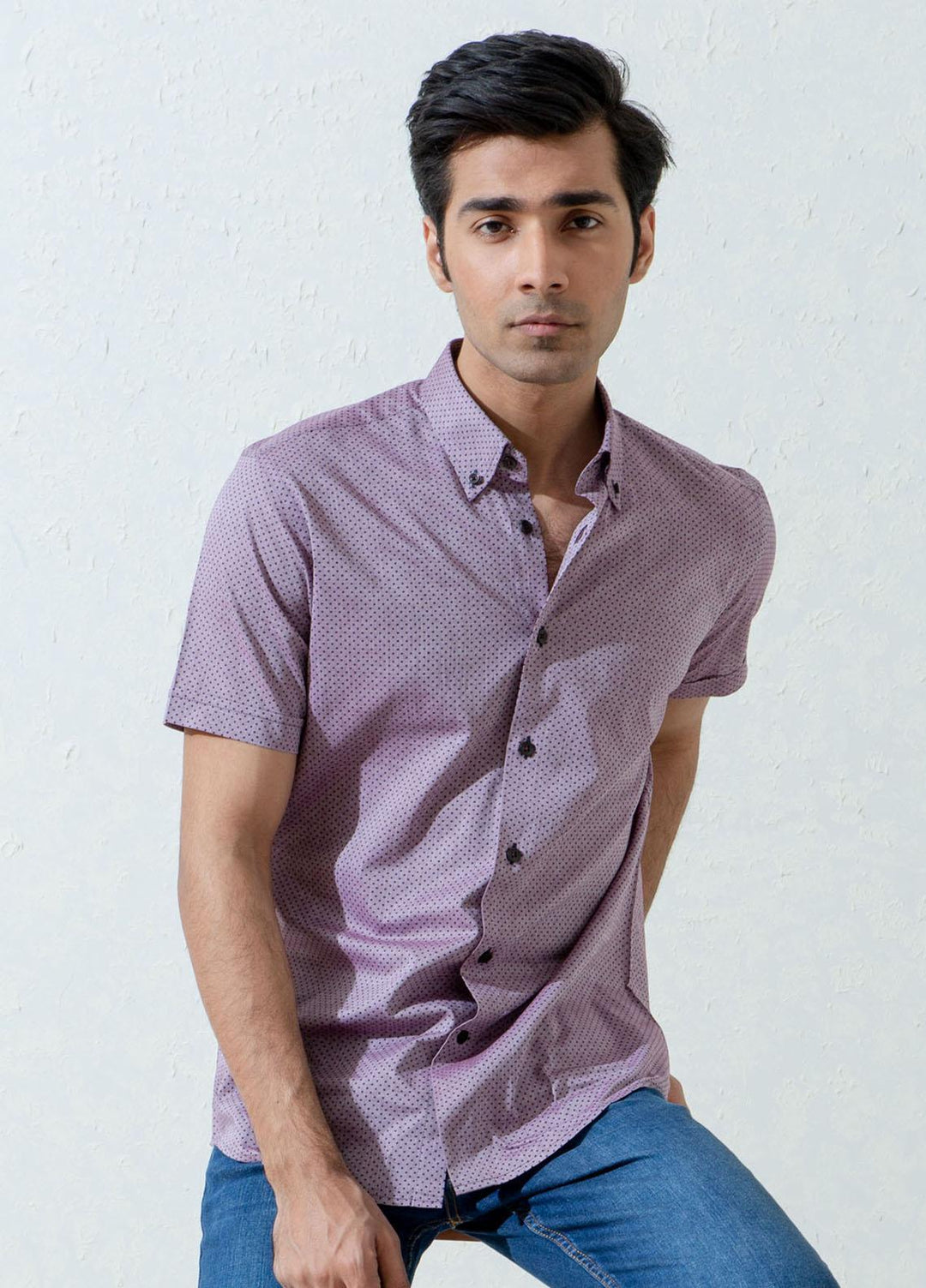 Brumano Cotton Casual Shirts for Men -  Purple Polka Dot Half Sleeve