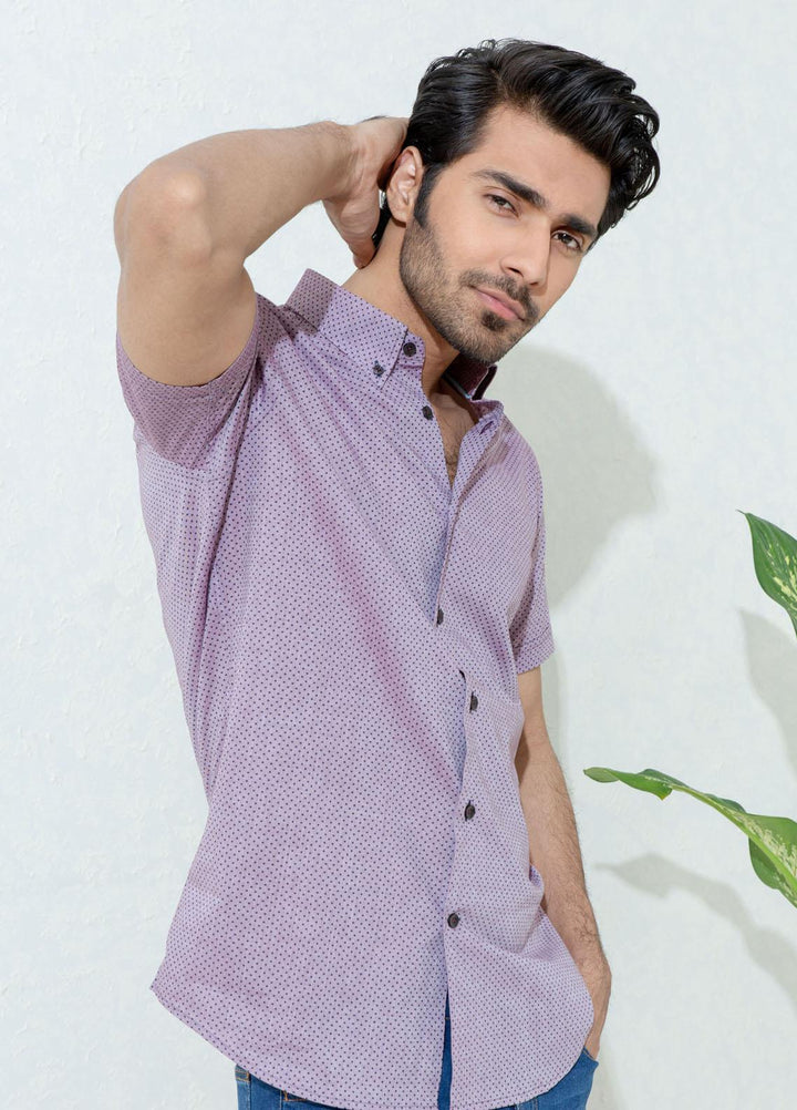 Brumano Cotton Casual Shirts for Men -  Purple Polka Dot Half Sleeve