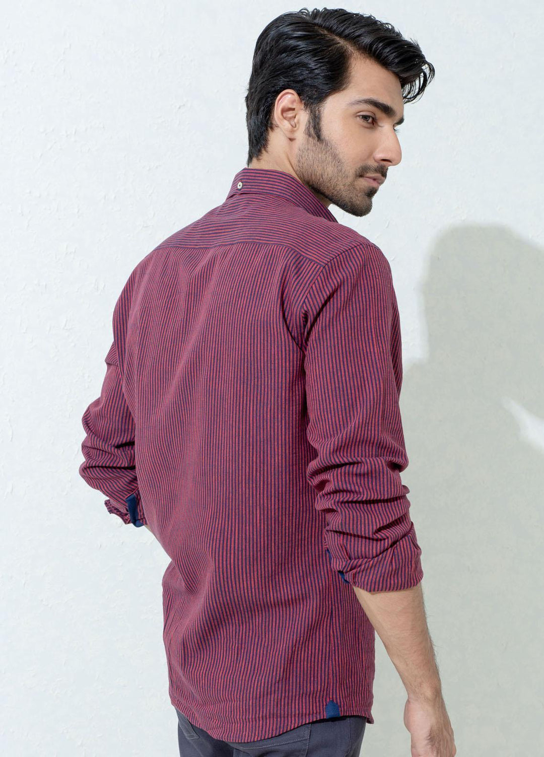 Brumano Cotton Casual Men Shirts -  Maroon & Navy Striped Linen
