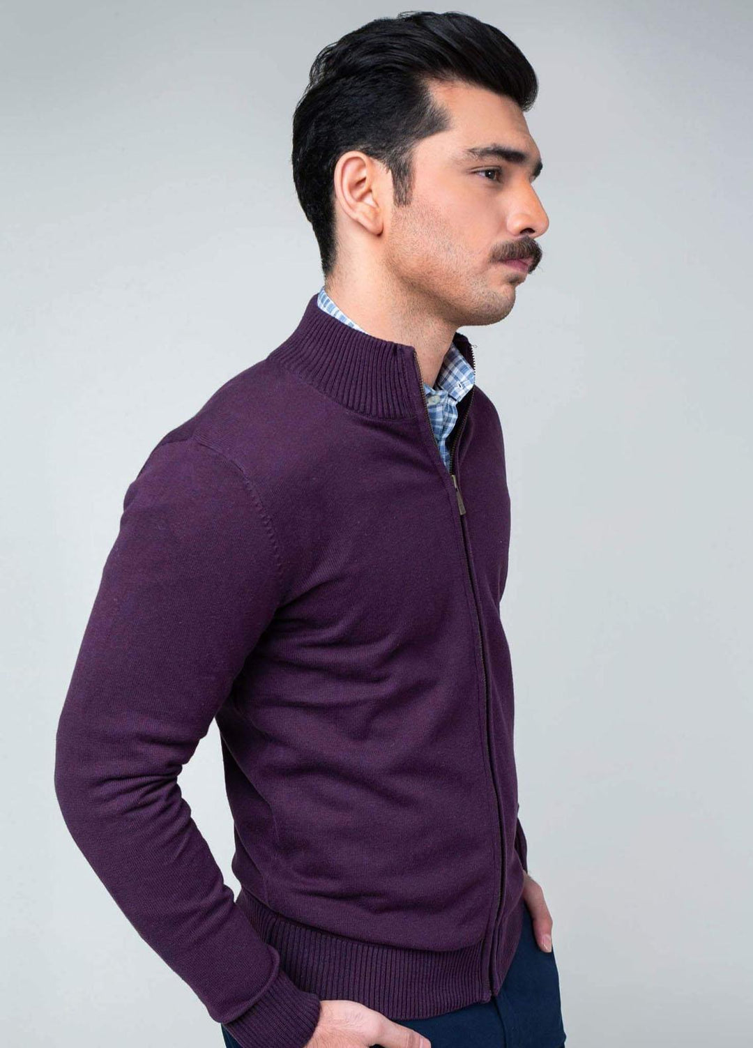Brumano Cotton Casual Zipper for Men -   Purple Full Sleeve