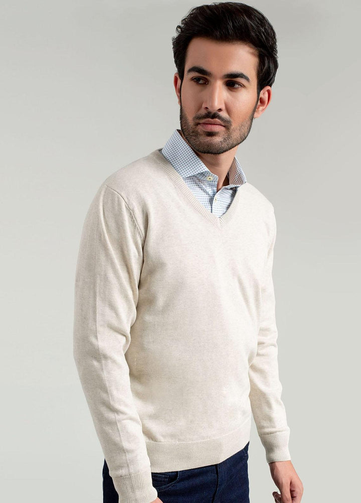 Brumano Cotton Casual Sweater for Men -  Light Beige V-Neck