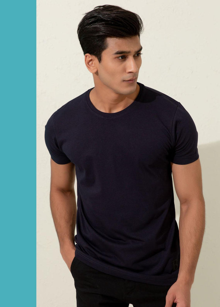 Brumano Cotton Formal T-Shirts for Men -  Basic Navy Blue Crew Neck T-Shirt
