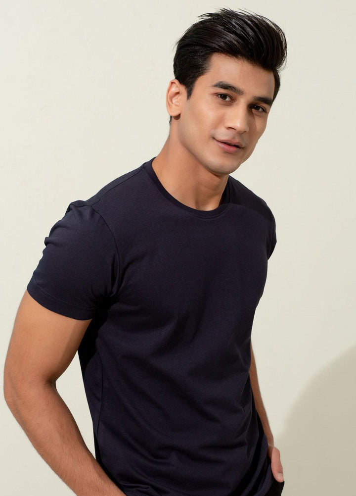 Brumano Cotton Formal T-Shirts for Men -  Basic Navy Blue Crew Neck T-Shirt