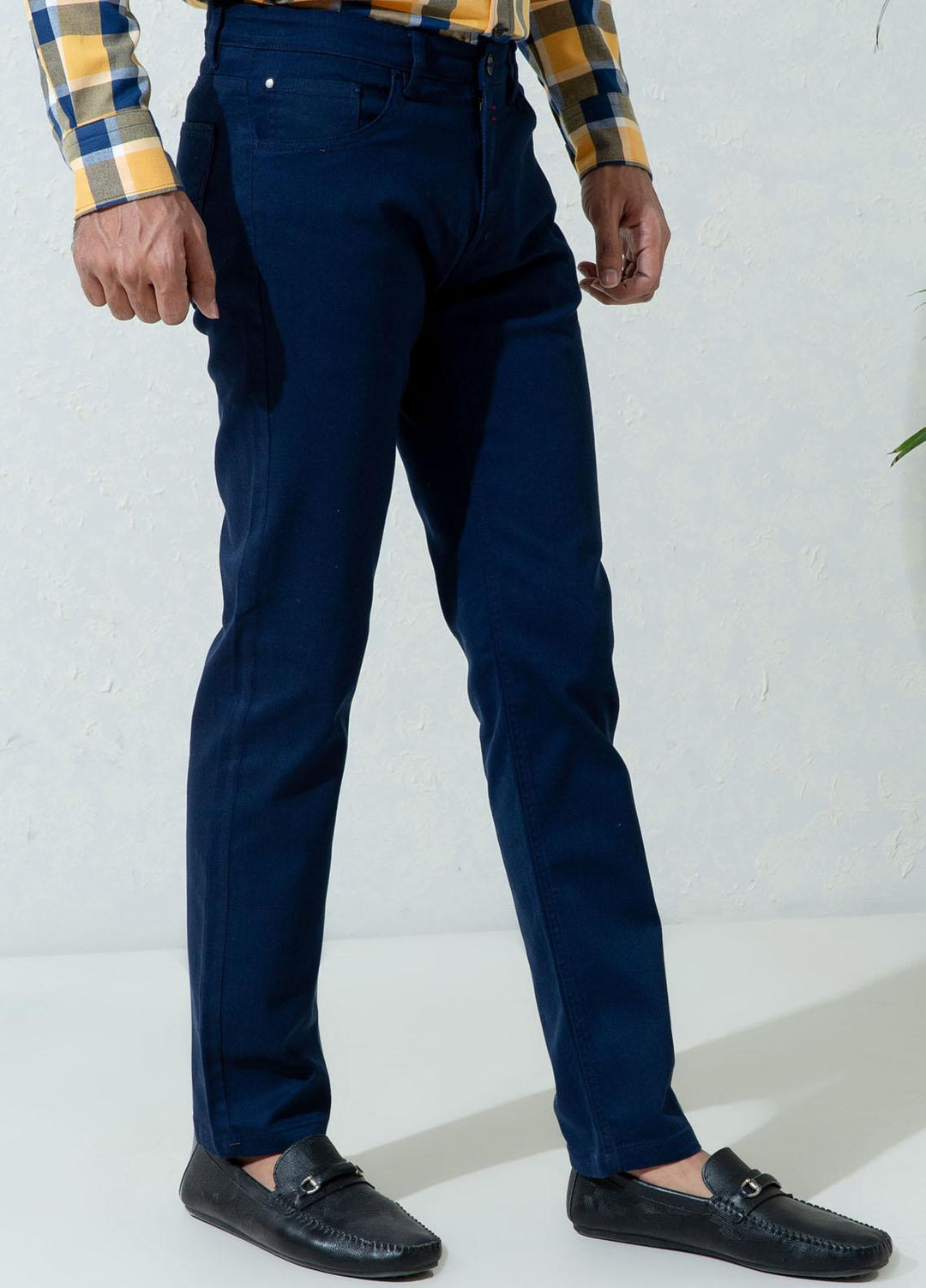 Brumano Cotton Casual Mens Trousers - Blue Blue Slub Five Pocket Slim Fit Trouser