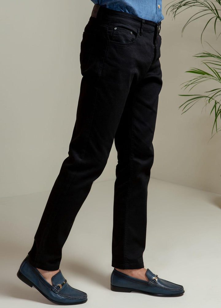 Brumano Cotton Casual Mens Trousers - Blue Black Slub Five Pocket Slim Fit Trouser