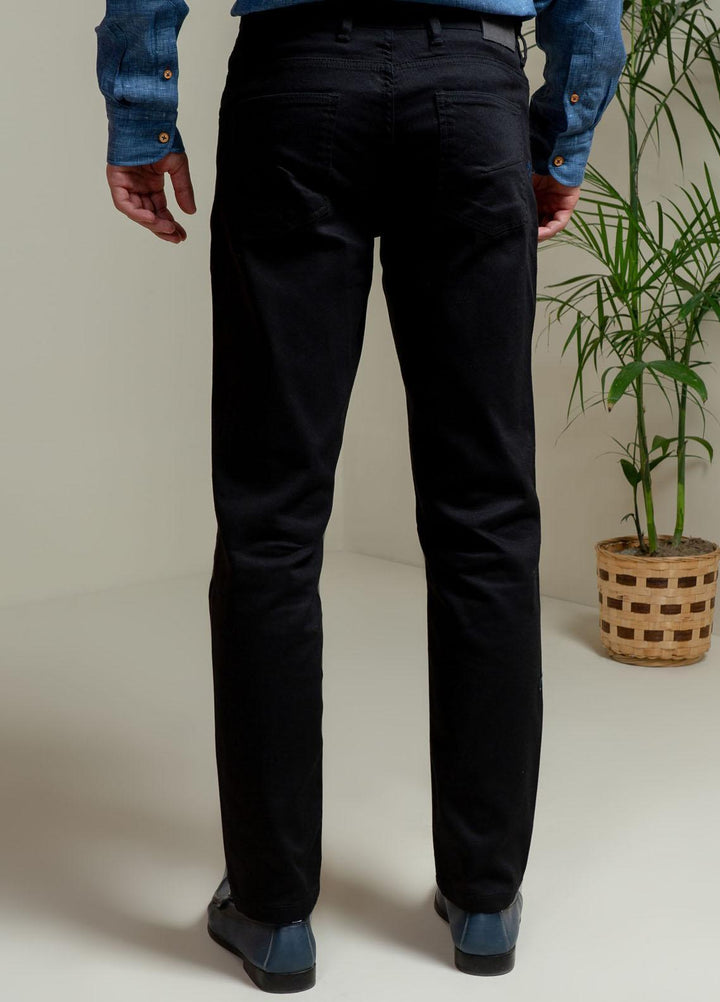 Brumano Cotton Casual Mens Trousers - Blue Black Slub Five Pocket Slim Fit Trouser