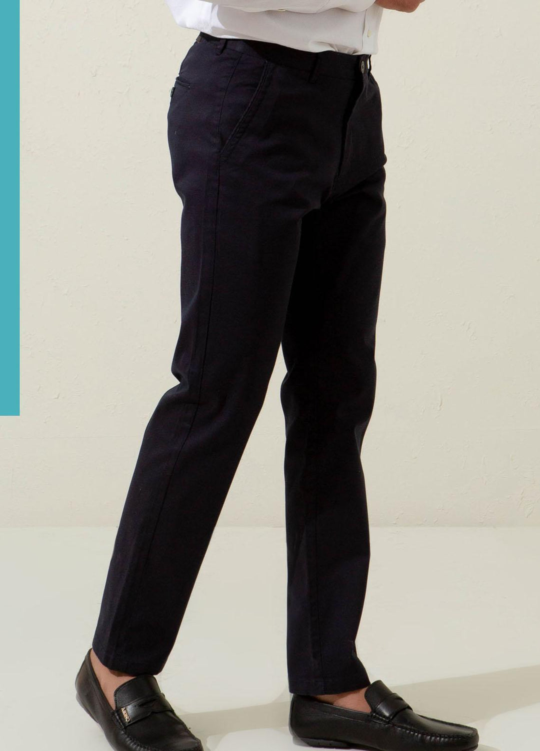 Brumano Cotton Casual Mens Trousers - Blue Navy Blue Twill Chino