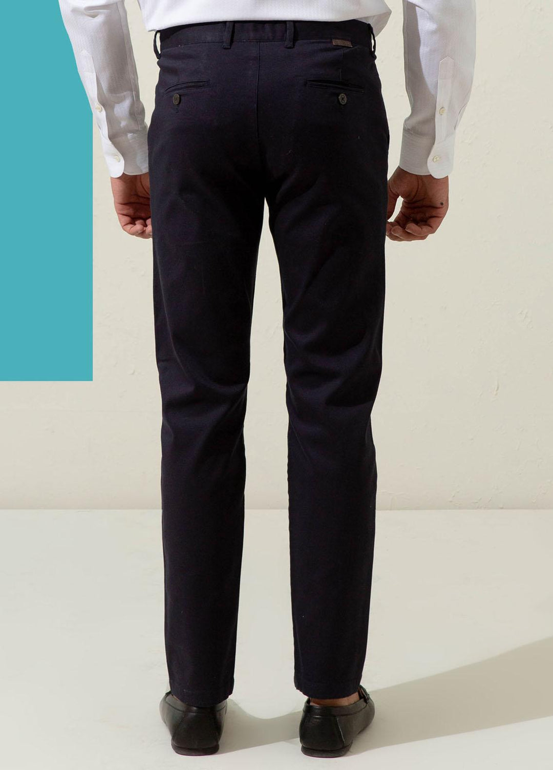 Brumano Cotton Casual Mens Trousers - Blue Navy Blue Twill Chino