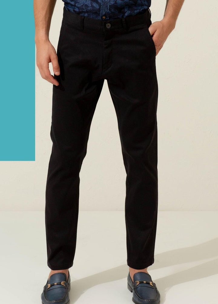 Brumano Cotton Casual Trousers for Mens - Blue Black Twill Chino