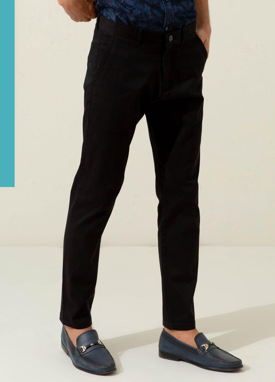 Brumano Cotton Casual Trousers for Mens - Blue Black Twill Chino