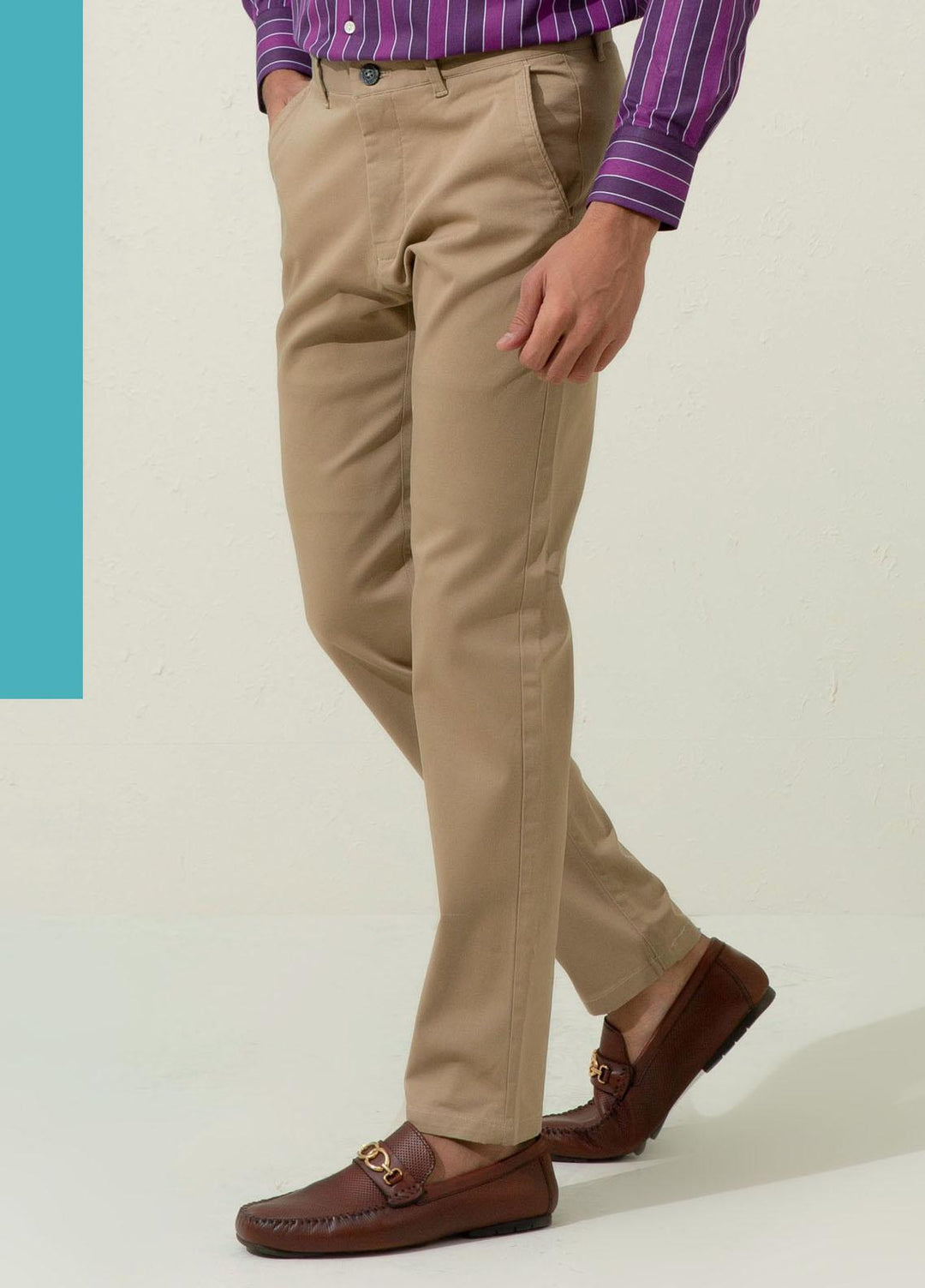 Brumano Cotton Casual Mens Trousers - Blue Khaki Twill Chino