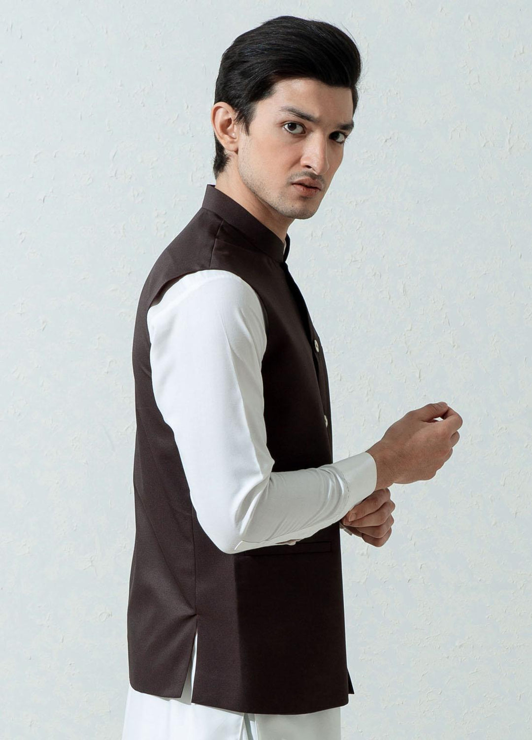 Brumano Cotton Viscose Formal Waistcoat for Men -  Dark Brown Formal Twill