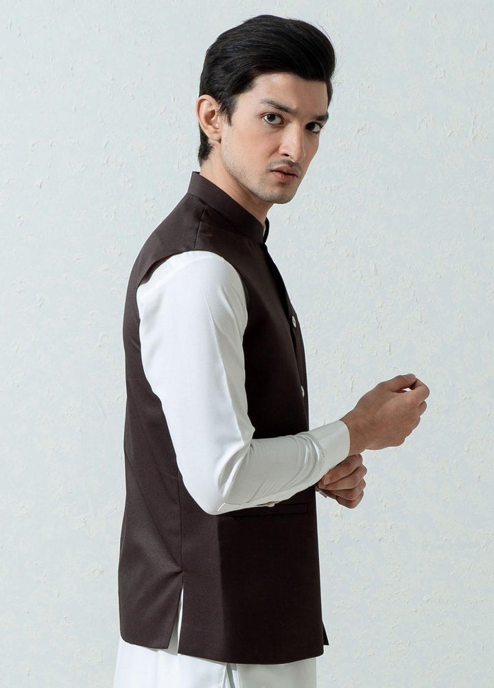 Brumano Cotton Viscose Formal Waistcoat for Men -  Dark Brown Formal Twill