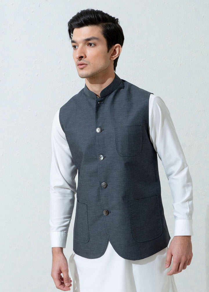 Brumano Cotton Formal Men Waistcoat -  Dark Grey Melange