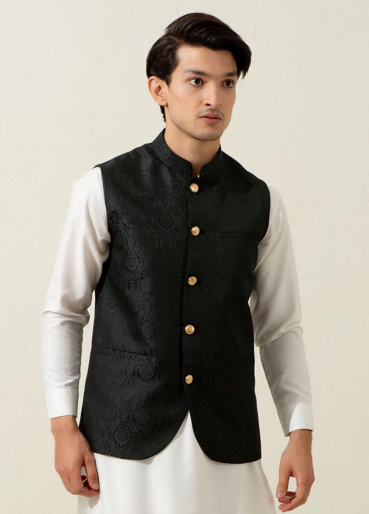 Brumano Polyester Formal Waistcoat for Men -  Green Floral Patterned