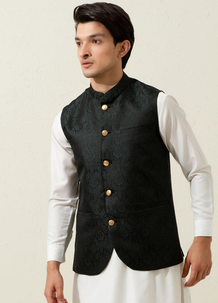 Brumano Polyester Formal Waistcoat for Men -  Green Floral Patterned