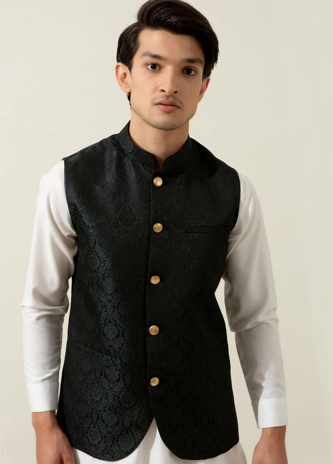 Brumano Polyester Formal Waistcoat for Men -  Green Floral Patterned