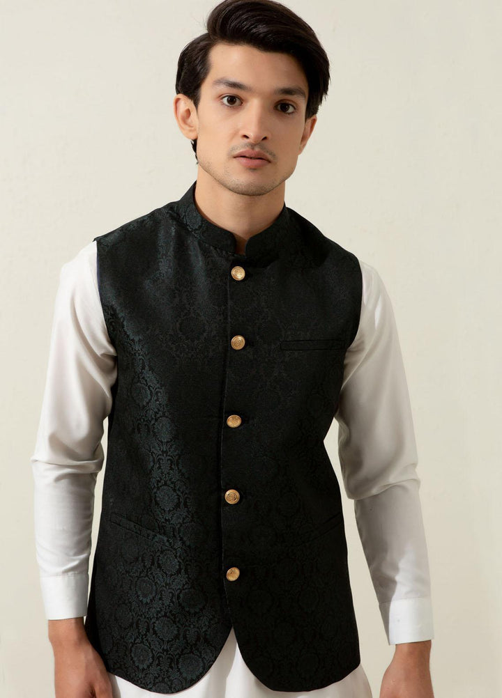 Brumano Polyester Formal Waistcoat for Men -  Green Floral Patterned