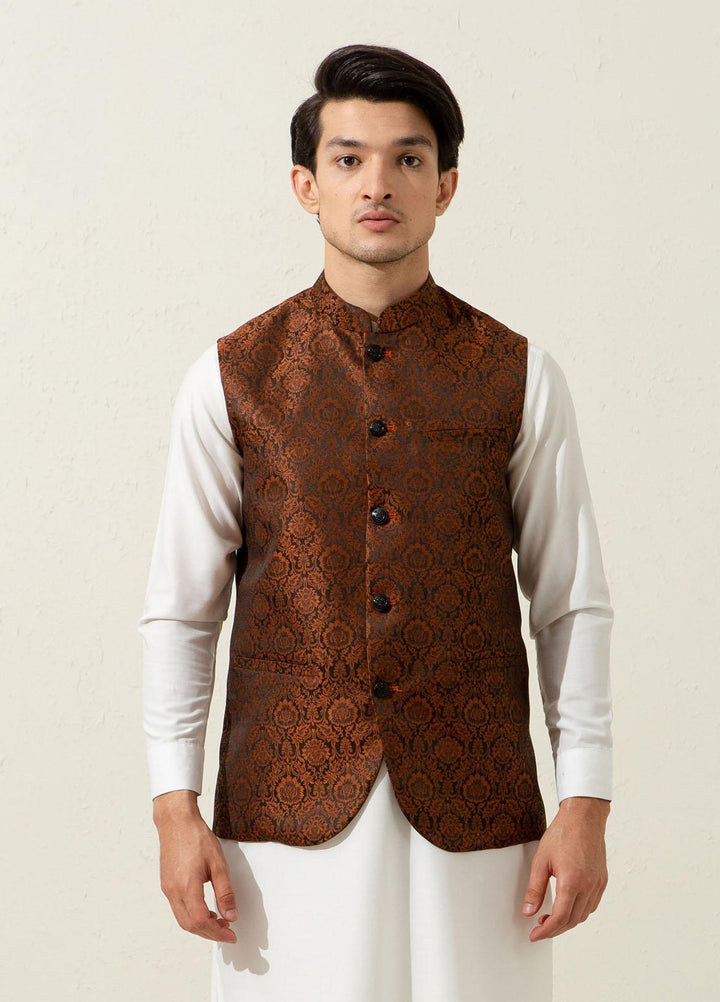 Brumano Polyester Luxury Waistcoat for Men - Rusty Orange BRM-1338