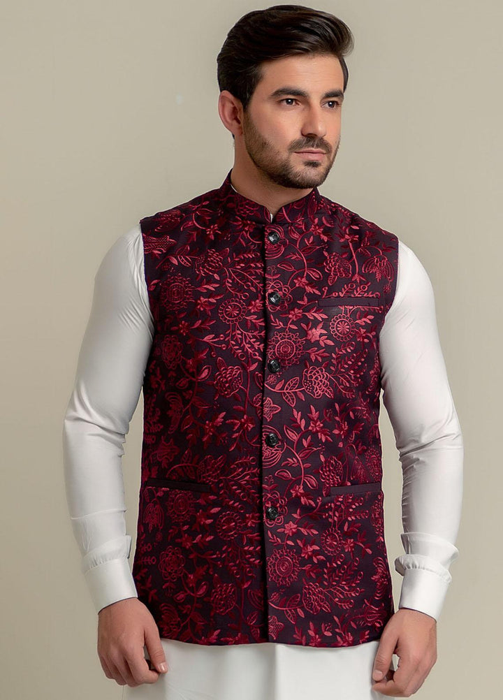 Brumano Polyester  Festive Men Waistcoat -  Burgundy Embroidered Sartoria Waistcoat-2022