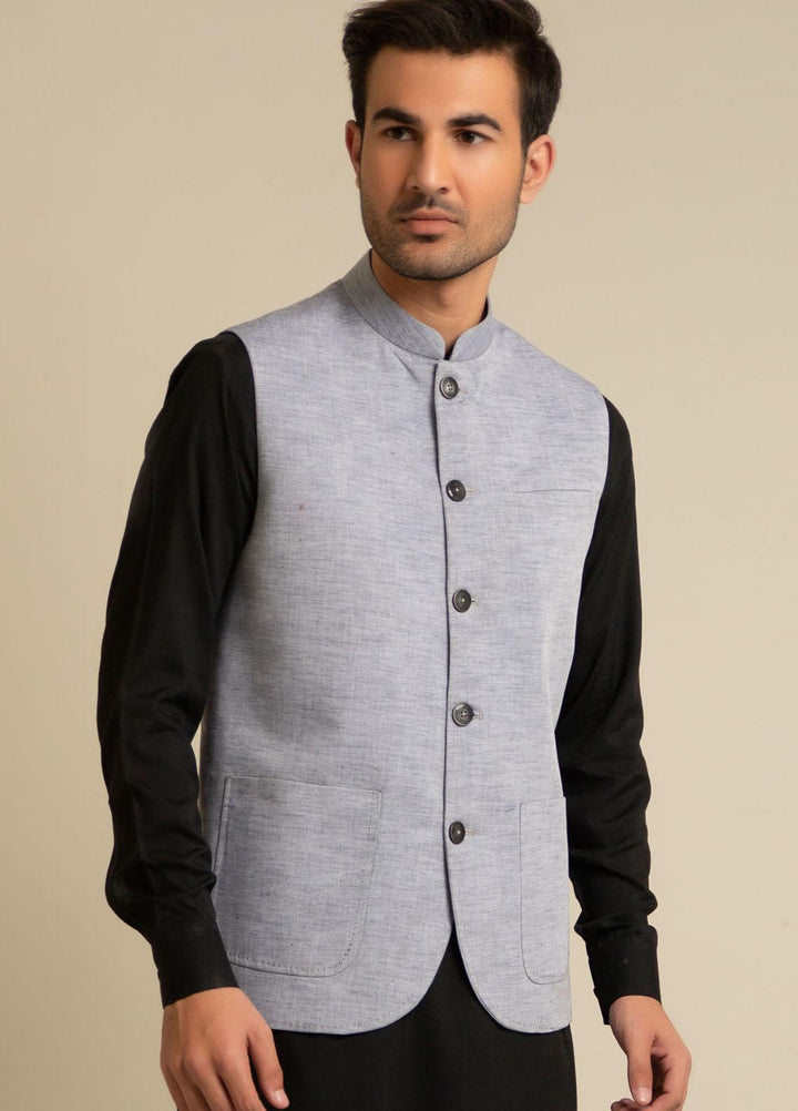 Brumano Outer Cotton  Waistcoat for Men -  Grey Chambray Linen Waistcoat BRM-1311