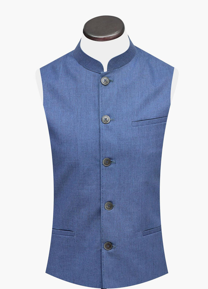Brumano Outer Cotton  Waistcoat for Men -  Blue Linen Waistcoat BRM-1584